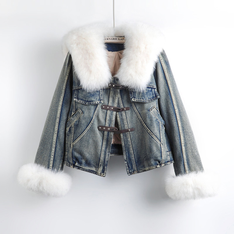 2025秋冬新款时尚狐狸毛领羽绒内胆牛仔外套女短款夹克保暖上衣潮,女装/女士精品,短外套,淘宝优惠券,粉丝福利购,淘宝优惠卷