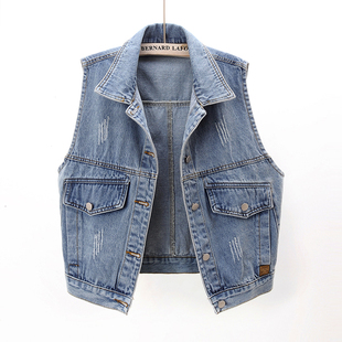 网红背心马夹坎肩上衣 宽松韩版 2025年新款 春秋贴布牛仔马甲女短款