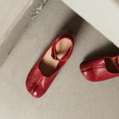 水洗马皮粗高跟玛丽珍单鞋 复古手工做旧浅口2024秋新款 女时尚 女鞋