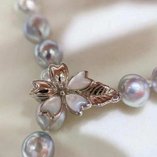 diy配件纯银贝壳樱花扣珍珠项链