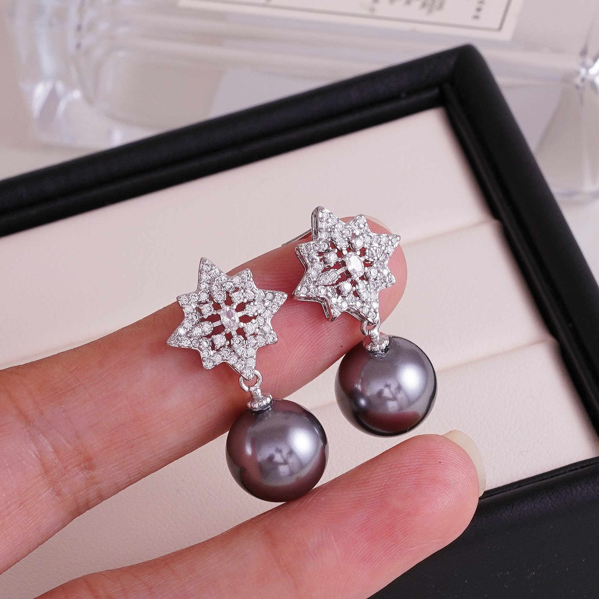 DIY珍珠配件 铜镀金满锆石冰雪晶莹闪耀S925银针耳钉耳坠半成品