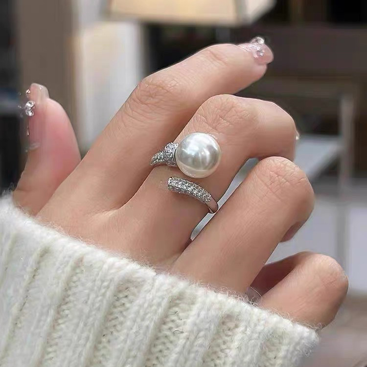 DIY珍珠配件 铜镀金 满锆石优雅设计款开口戒指半成品 金色银色