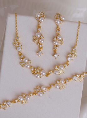 DIY配件 S925纯银满天星多珠项链耳钉手链套装半成品 金色银色
