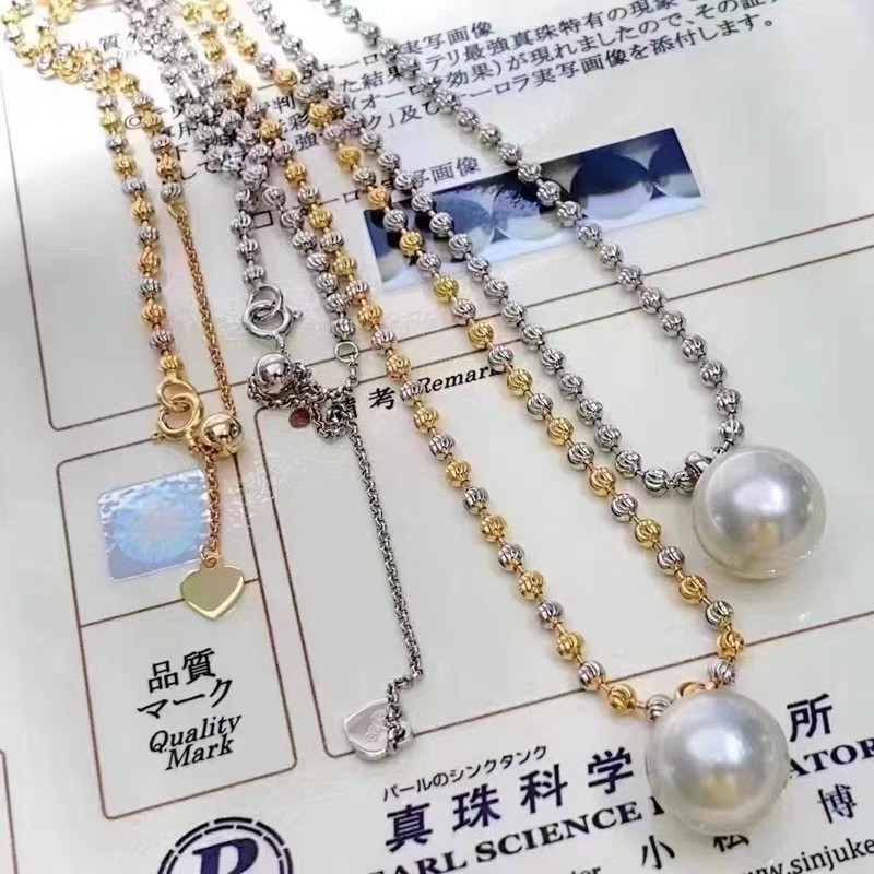 DIY珍珠配件 S925纯银镭射隔珠分色电镀项链可调节尾链银链子50cm