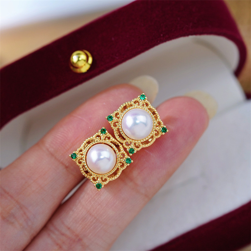 珍珠配件宫廷复古镂空耳钉