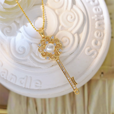 珍珠配件钥匙款复古镂空吊坠