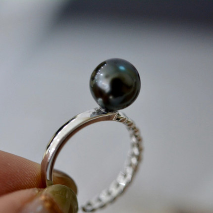 DIY珍珠配件 18K包金铜厚镀金不对称设计古巴链条开口戒指5-7mm