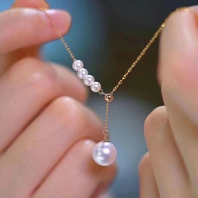 纯银人鱼泪Y字链多珠万能针式链