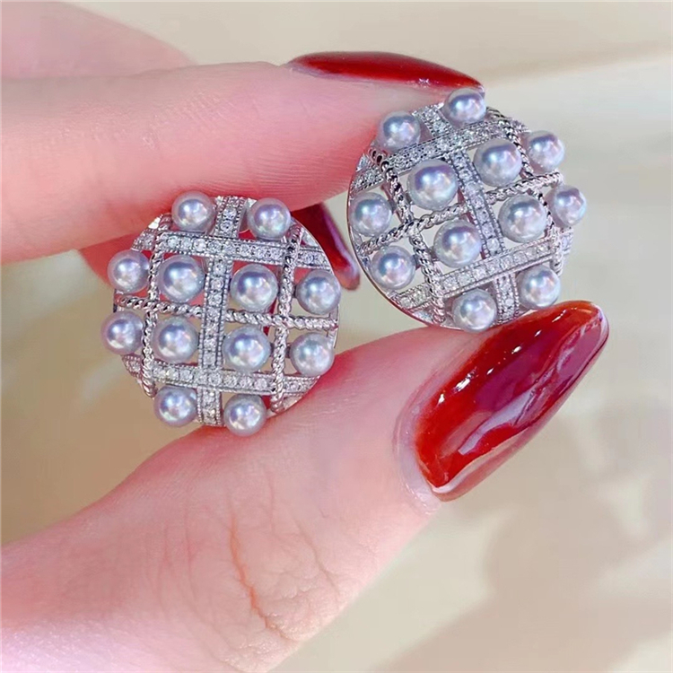 DIY配件 18K包金铜厚镀金小香风多珠经典S925银针耳钉耳拍空托