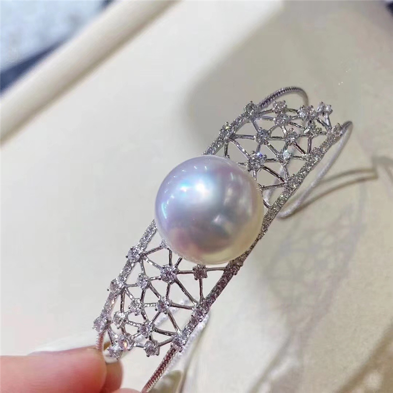 DIY珍珠配件 S925纯银时尚镂空轻奢闪耀韩版开口手镯手环半成品女