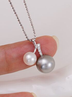 DIY配件 S925纯银精致小清新双珠樱桃吊坠半成品 金色银色