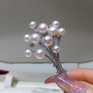 8mm 铜微镶锆石多珠胸针胸花半成品5.5 DIY配件 手捧花T家明星同款