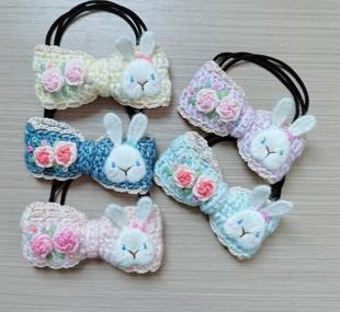 手工编织DIY复古花朵蝴蝶结小兔子刺绣发绳成品现货