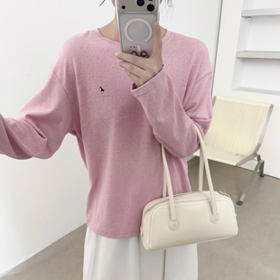 2026年春季新款慵懒风长袖T恤女宽松显瘦百搭简约上衣薄款松弛感