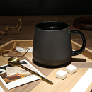 黑色马克杯子陶瓷家用喝水杯配盖勺大容量黑银撞色咖啡杯 轻奢欧式