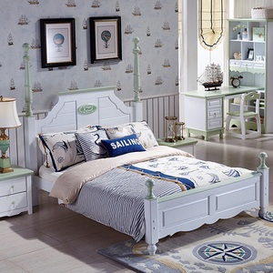 地中海儿童床实木床1.5米单人床1.2米床男孩欧式现代儿童套房家具