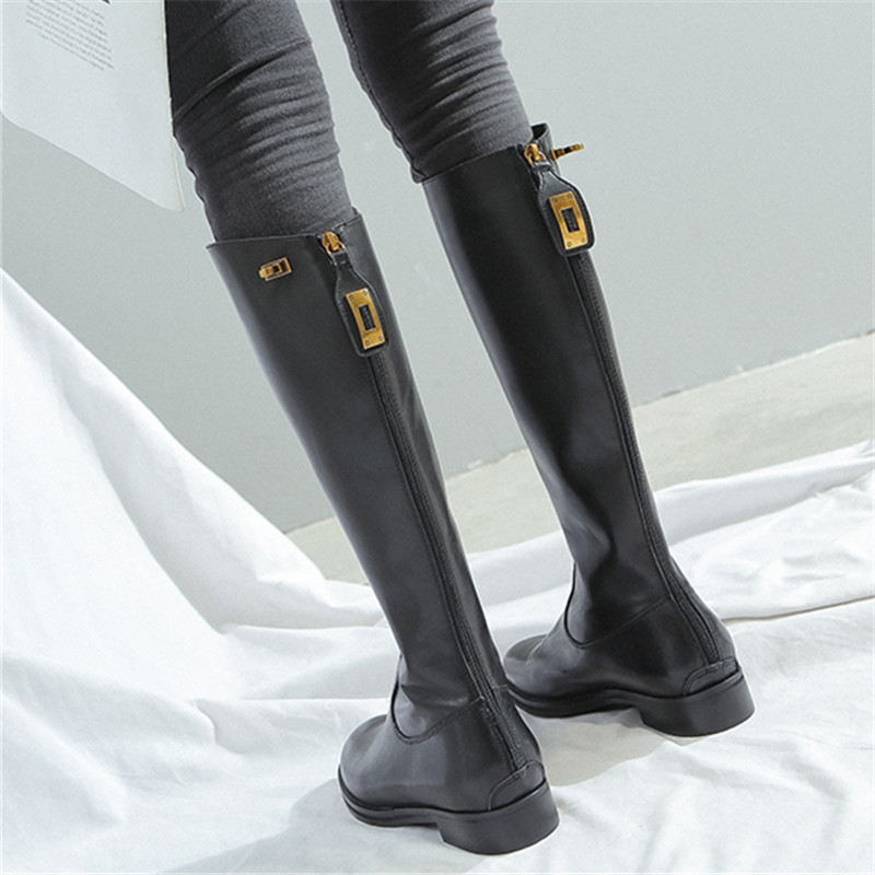 骑士靴新款真皮不过膝马靴加绒