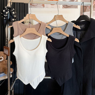 纯欲风性感辣妹磨毛不规则吊带背心女秋冬内搭外穿带胸垫百搭上衣