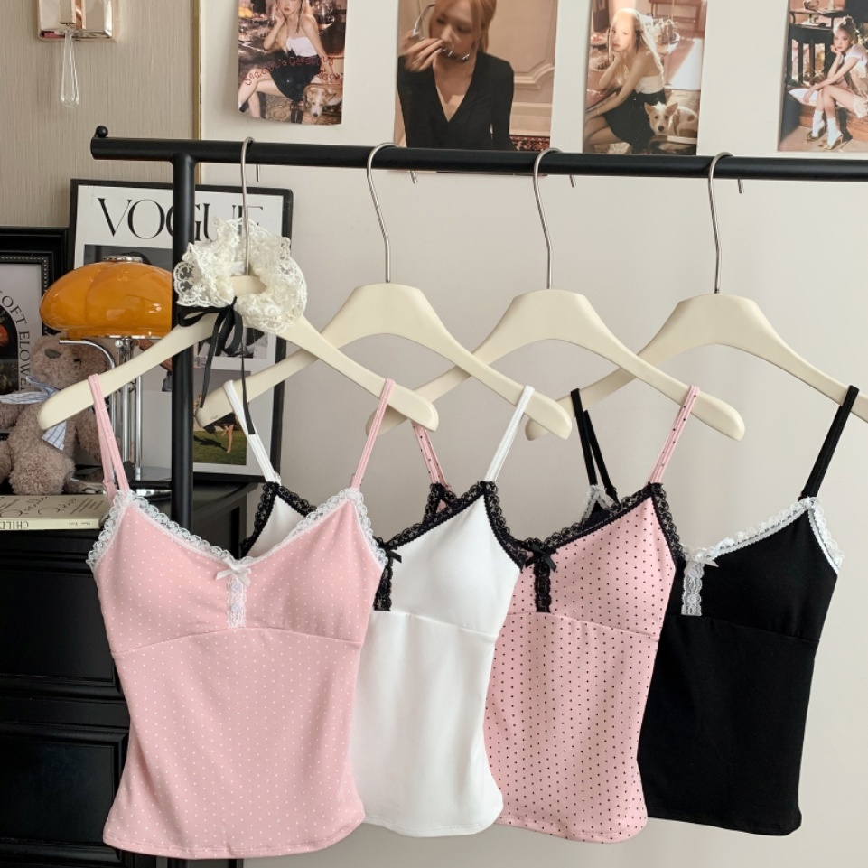性感蕾丝磨毛吊带保暖背心女秋冬内搭带胸垫修身显瘦百搭打底上衣