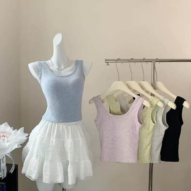 纯欲风宽肩吊带背心女带胸垫内搭打底外穿修身显瘦辣妹抹胸上衣潮