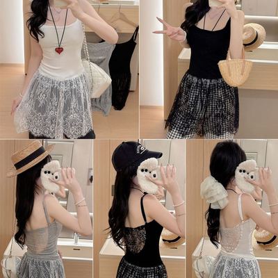 纯欲风性感叠穿蕾丝吊带长裙背心