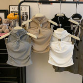 纯欲风金属扣挂脖背心女内搭外穿带胸垫高级感气质百搭打底衫 上衣