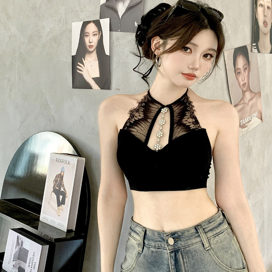 纯欲风性感辣妹蕾丝挂脖吊带背心