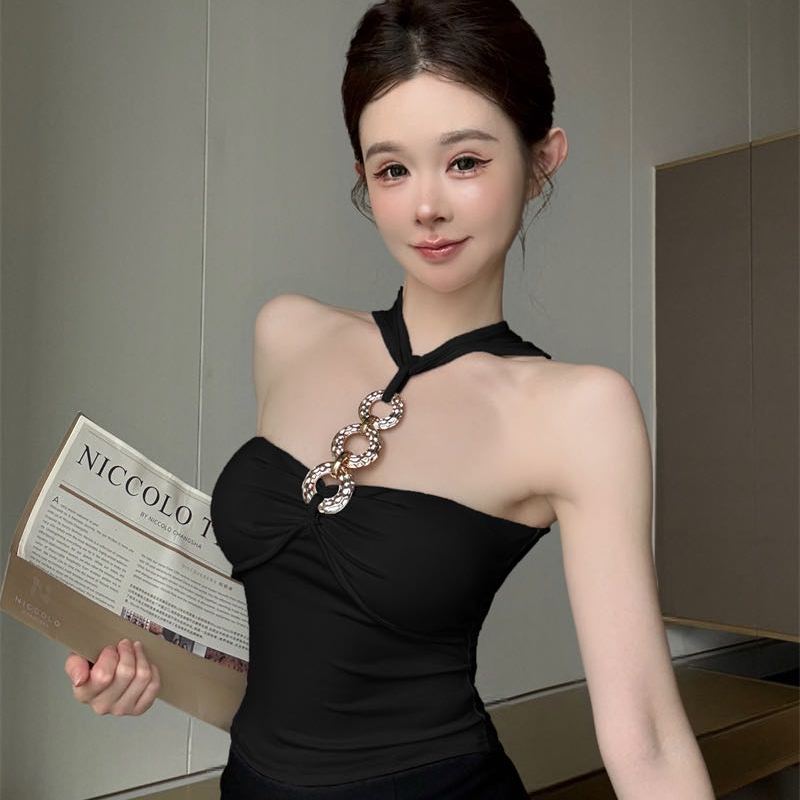 纯欲风性感辣妹圆环挂脖吊带背心