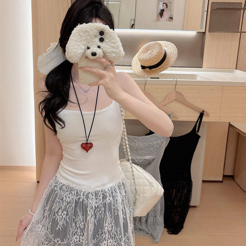 纯欲风性感露背蕾丝叠穿吊带长裙背心女带胸垫内搭修身显瘦上衣夏