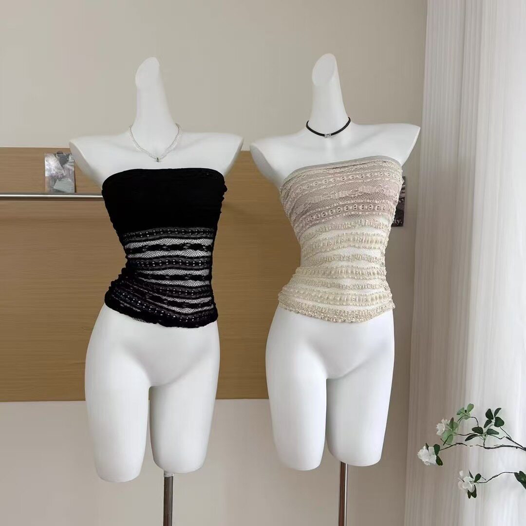 纯欲风性感一字肩抹胸内衣带胸垫女辣妹叠穿蕾丝美背上衣真两件夏