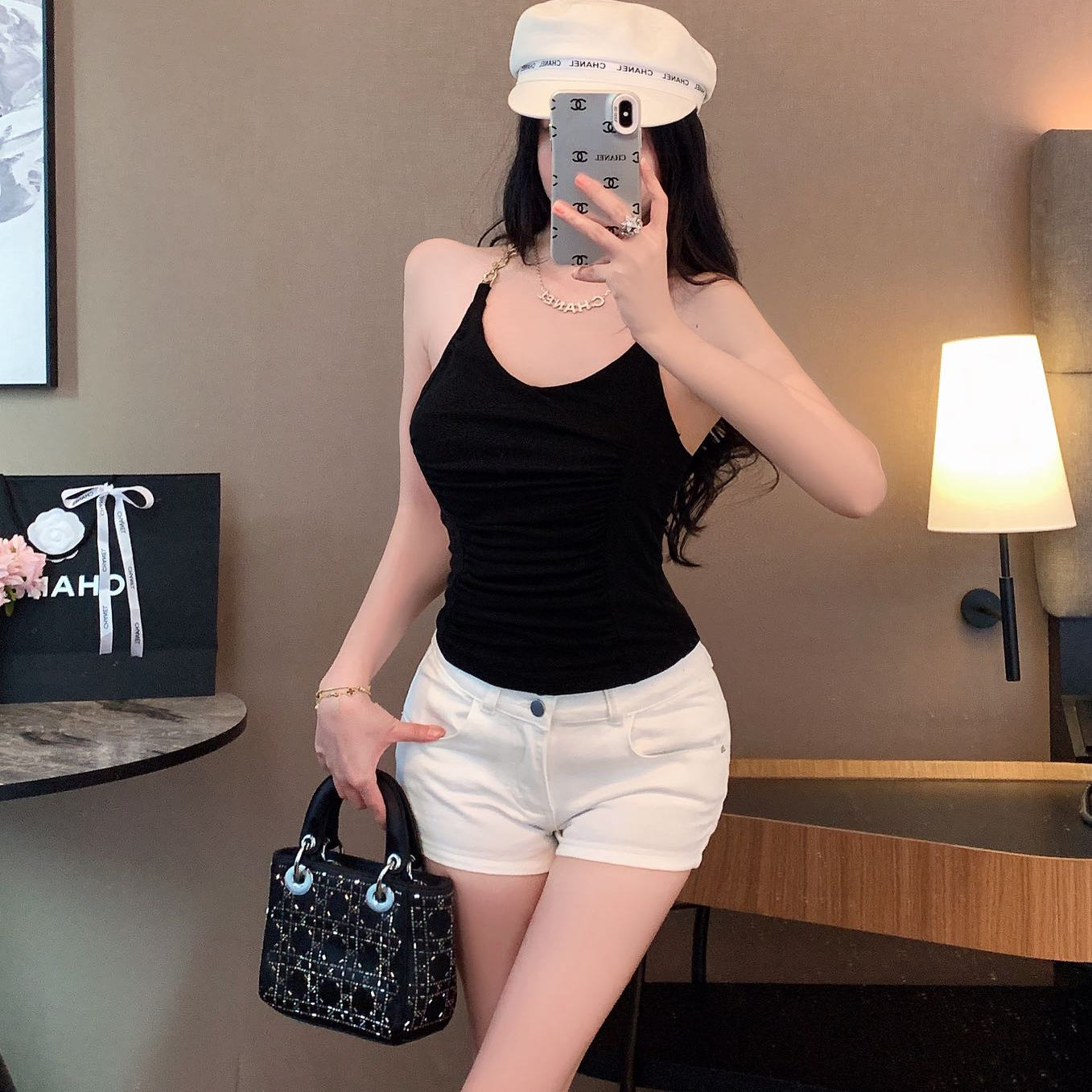 纯欲风性感辣妹链条挂脖吊带背心