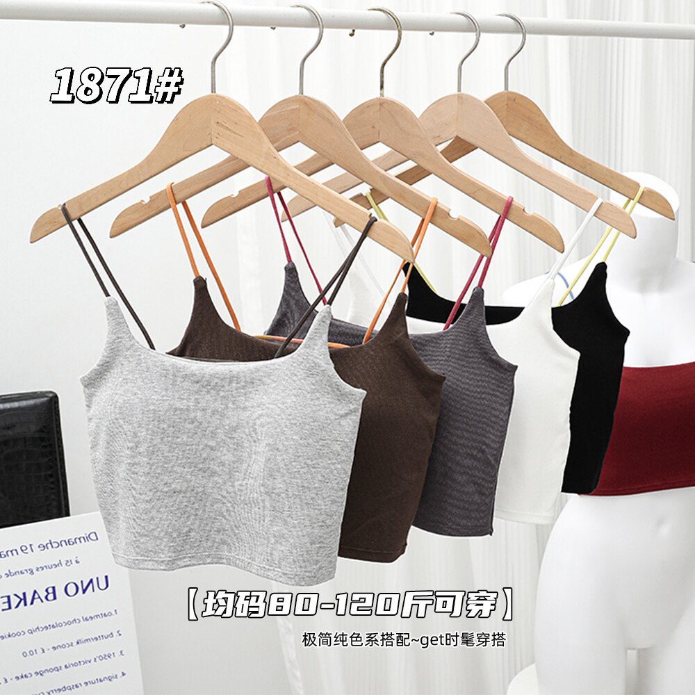 吊带背心女带胸垫外穿短款打底衫纯棉修身百搭上衣设计感薄款夏