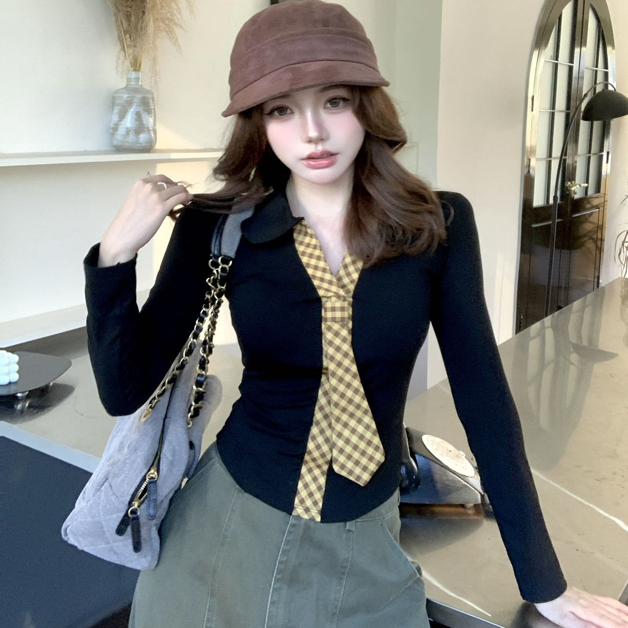 黑色巨好看内搭打底衫长袖上衣潮