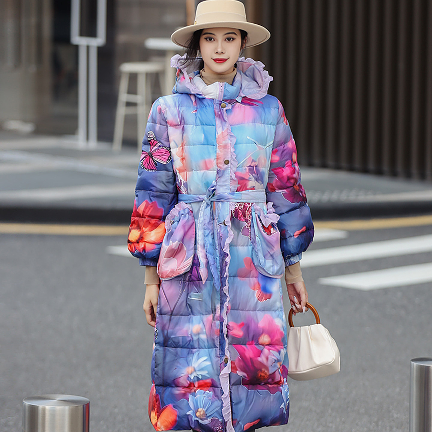 拜占庭的森林白鸭绒羽绒服女贵夫人大码宽松长款过膝轻盈保暖外套