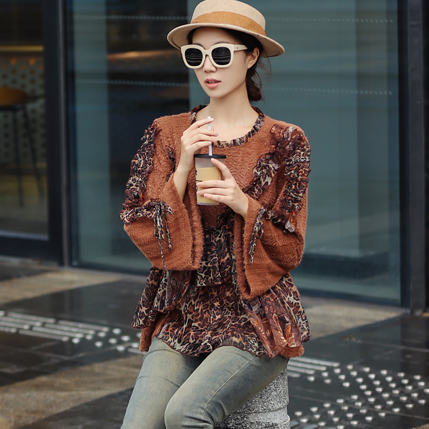 拜占庭的森林毛织上衣2025年新款时尚拼接宽松遮肚时尚百搭针织衫