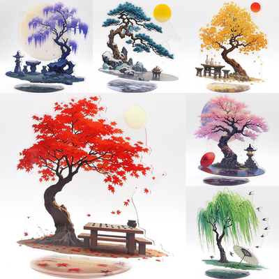 谷美彩窗亚克力立牌二次元拍摄道具场景背景板吧唧谷子展示架国风