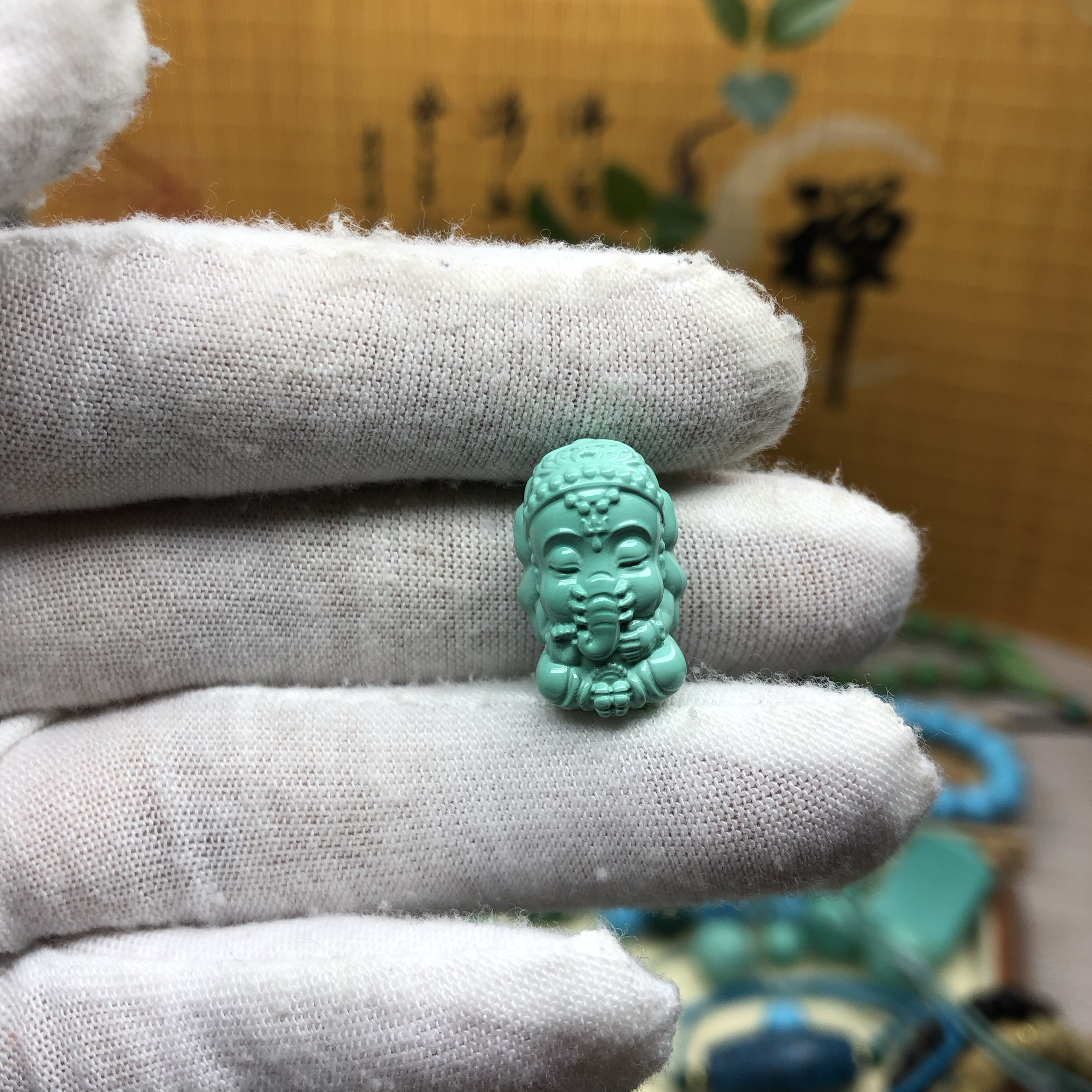 DIY湖北原矿高瓷蓝象神宝宝佛头三通背云吊坠手串diy配饰