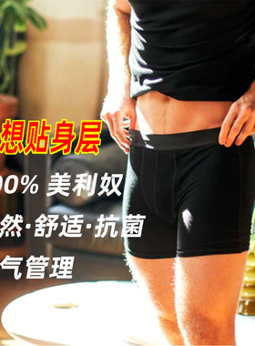 SHEEP RUN徒步滑雪男美利奴羊毛平角内裤四季运动透气速干除臭