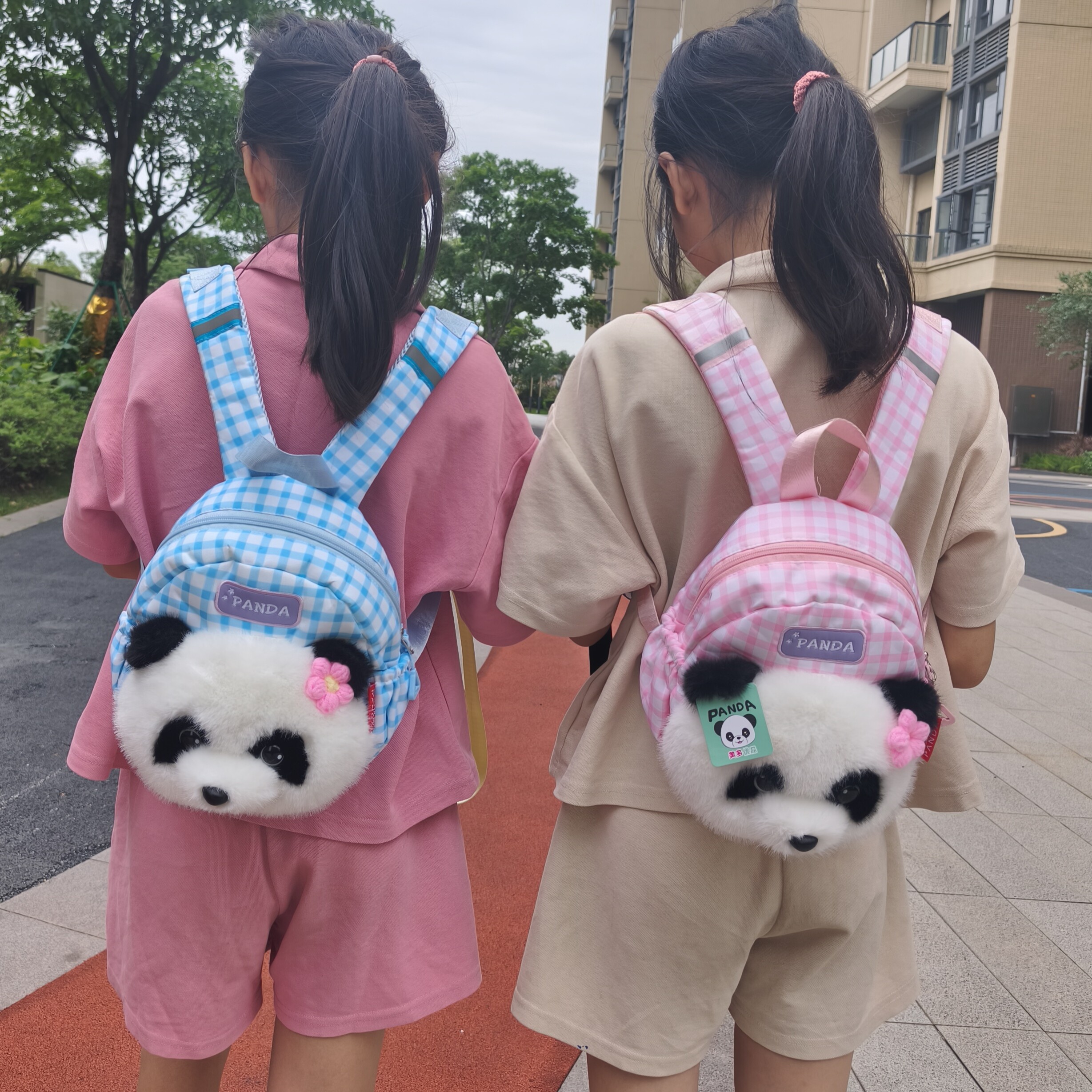 可爱卡通毛绒小熊猫儿童书包幼儿园女孩宝宝双肩女童包包小背包