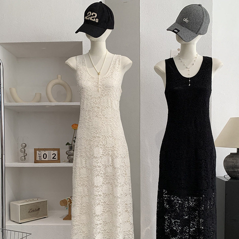 2026夏新款 V领蕾丝背心裙女显瘦无袖长款连衣裙潮韩版时尚7137莱