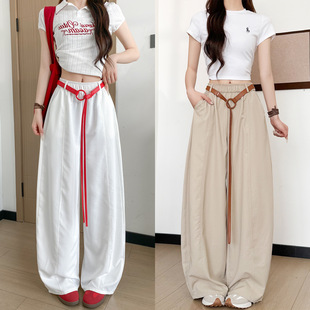 子瑞 女高腰垂感休闲宽松辣妹高街阔腿裤 2026夏新款 白色气球弯刀裤