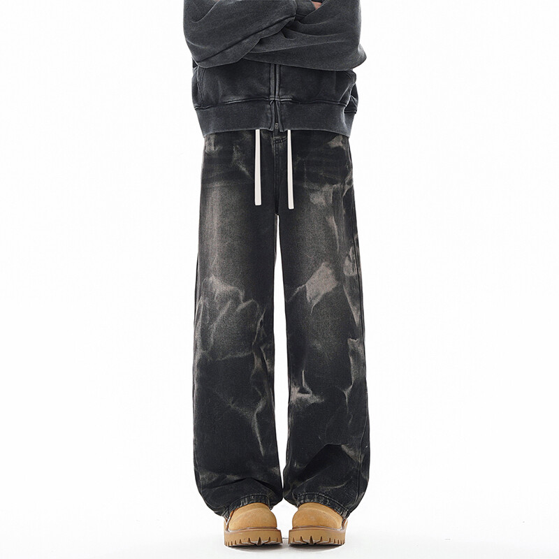 B221 美式ins高街抽绳宽松扎染直筒牛仔裤LK24354-特P45控78