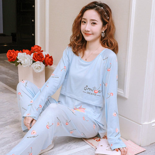 月子服6月份产后哺乳7产妇孕妇睡衣春秋季纯棉8喂奶套装夏季薄款