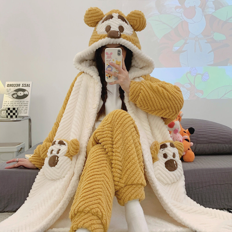 月子服三件套秋冬季产后产妇加厚喂奶连帽哺乳孕妇睡衣冬款珊瑚绒