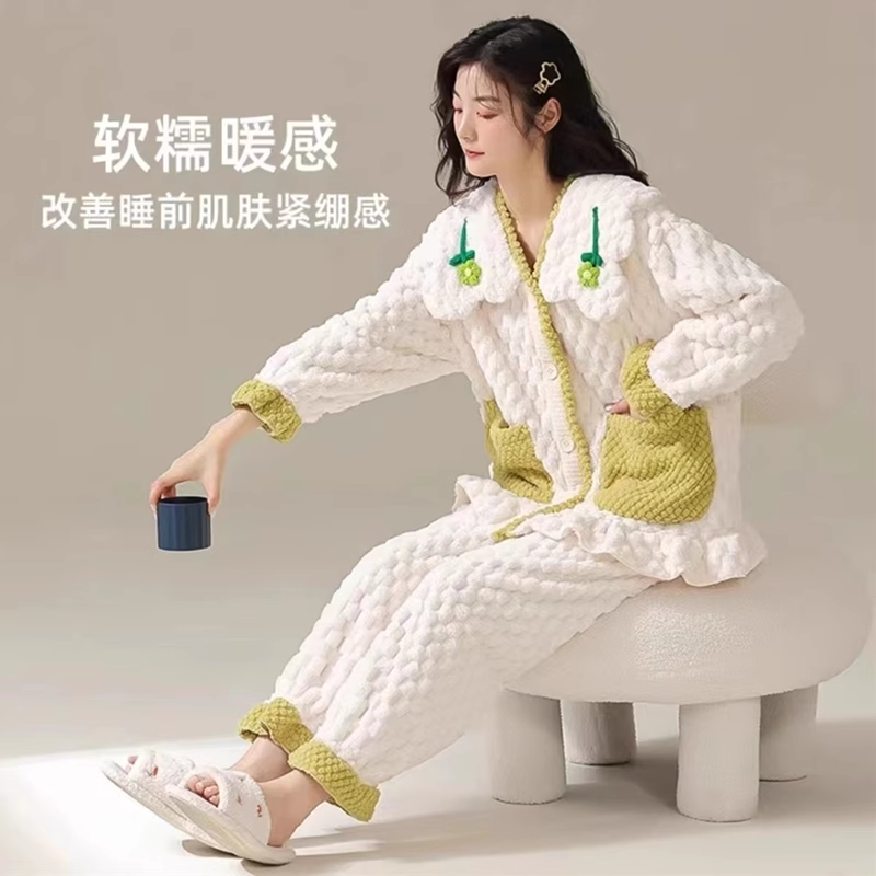 가을 겨울 산호 벨벳 감금복 산후 두꺼워지고 임산부를 위한 벨벳 헐렁한 수유 잠옷 12월 산모 모유 수유