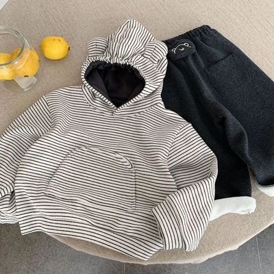 男童女童加绒条纹连帽卫衣