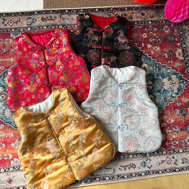 25冬男童女童夹棉马甲宝宝金丝提花新中式上衣汉服儿童拜年服7,童装/婴儿装/亲子装,唐装,淘宝优惠券,粉丝福利购,淘宝优惠卷