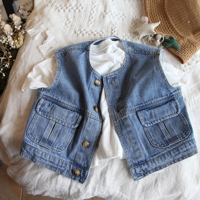 儿童宽松复古牛仔马甲