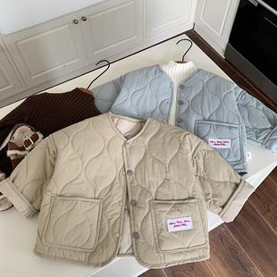 男童女童洋气葫芦丝绗缝薄棉服外套口袋定标儿童夹棉棉袄25初冬