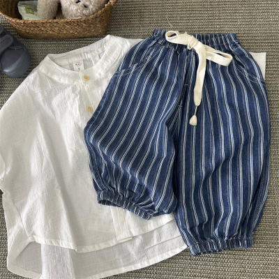 长裤棉质灯笼裤条纹裤子